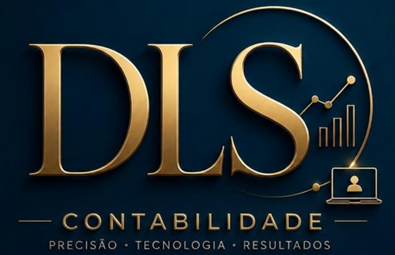 Logotipo da DLS Contabilidade, em dourado sobre azul-marinho